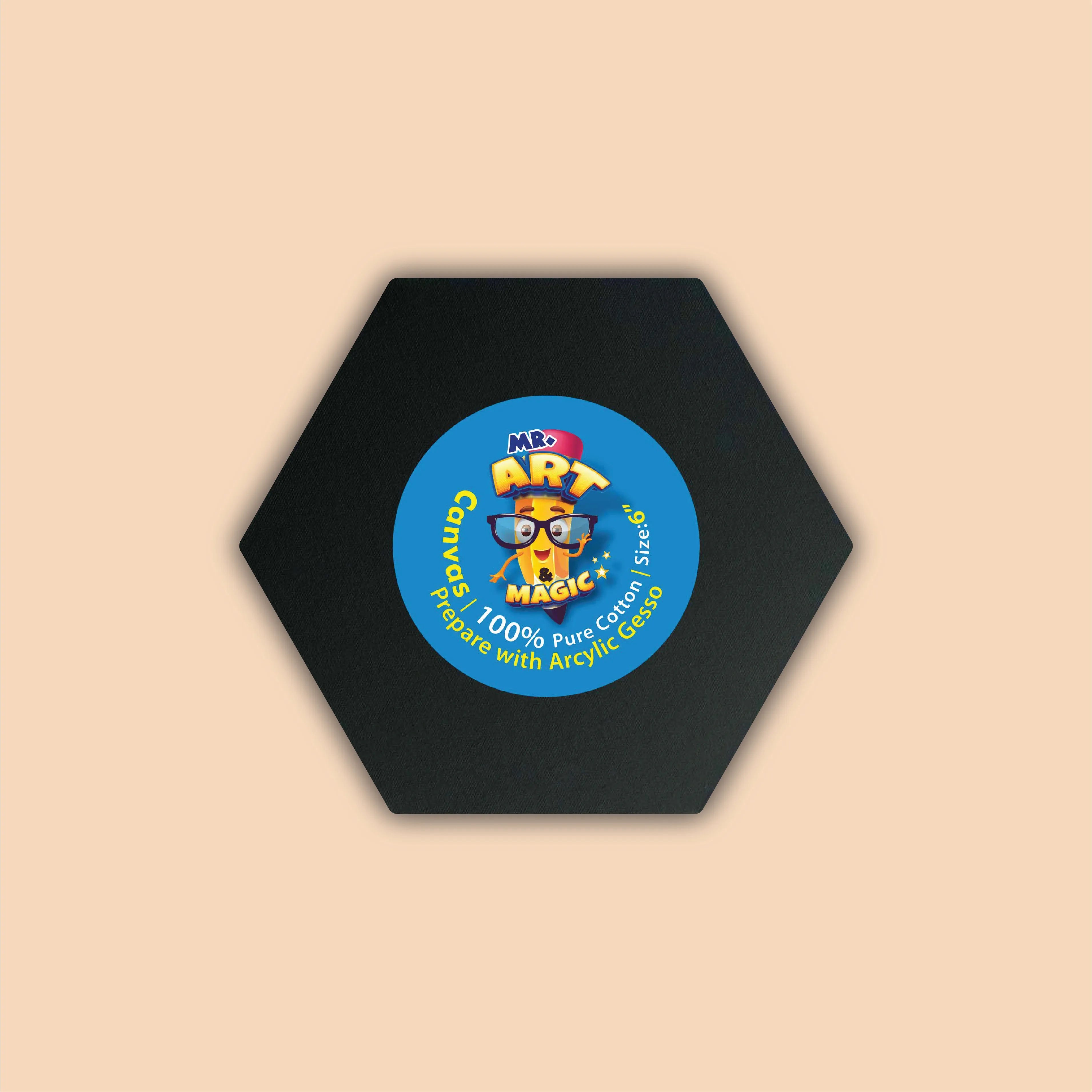 6-Inch Black Hexagon Canvas Board
