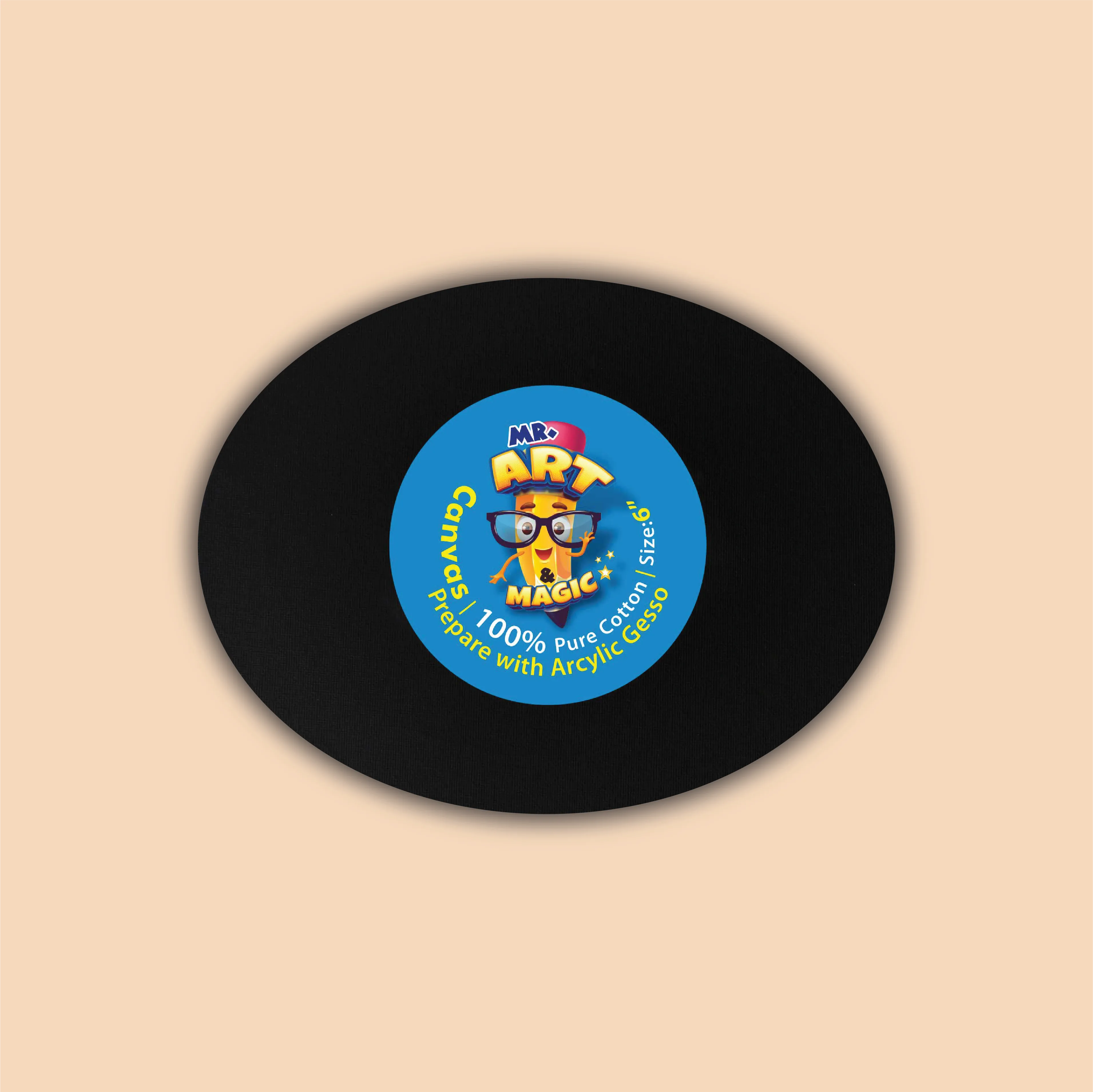 6-Inch Black Oval Canvas Board
