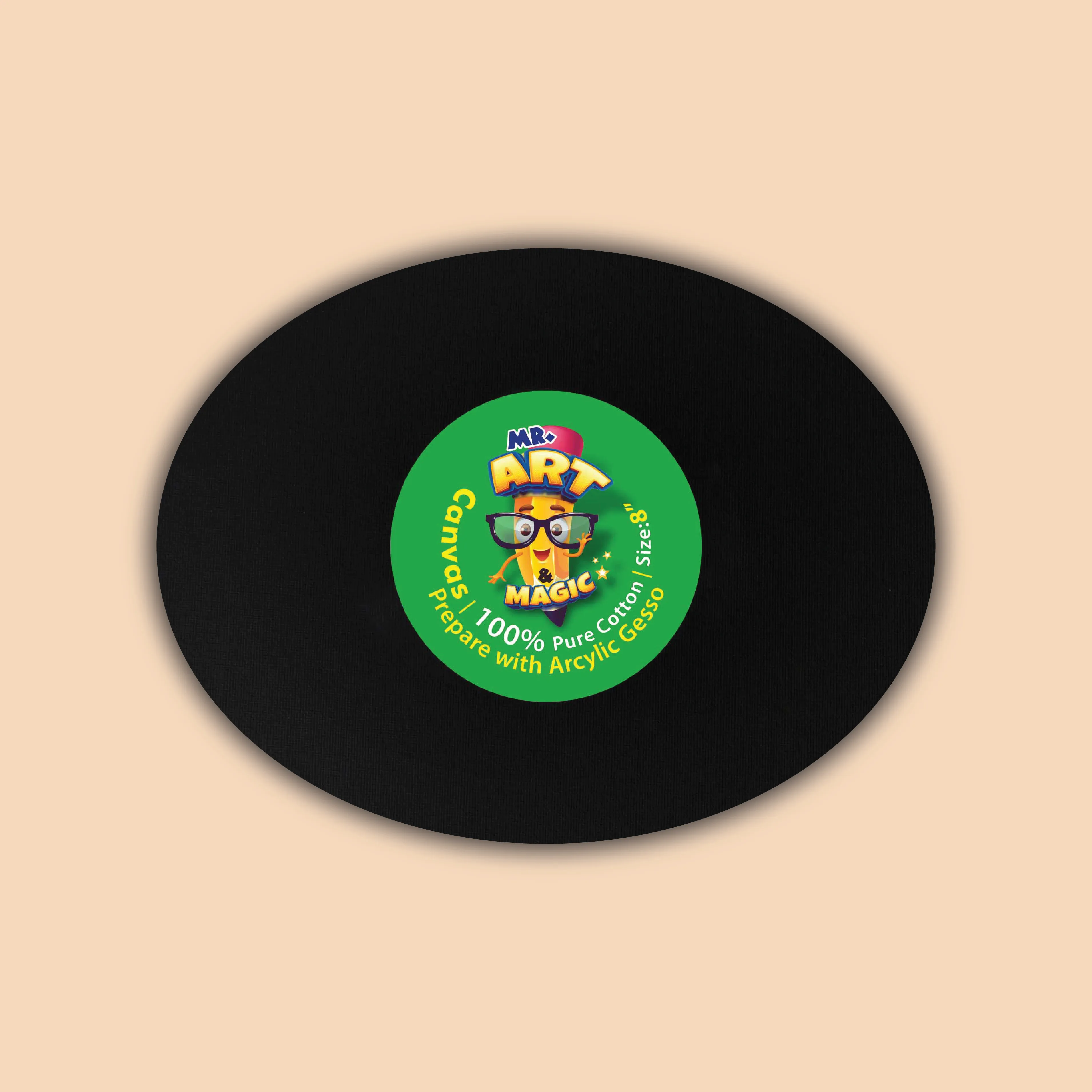 8-Inch Black Oval Canvas Board
