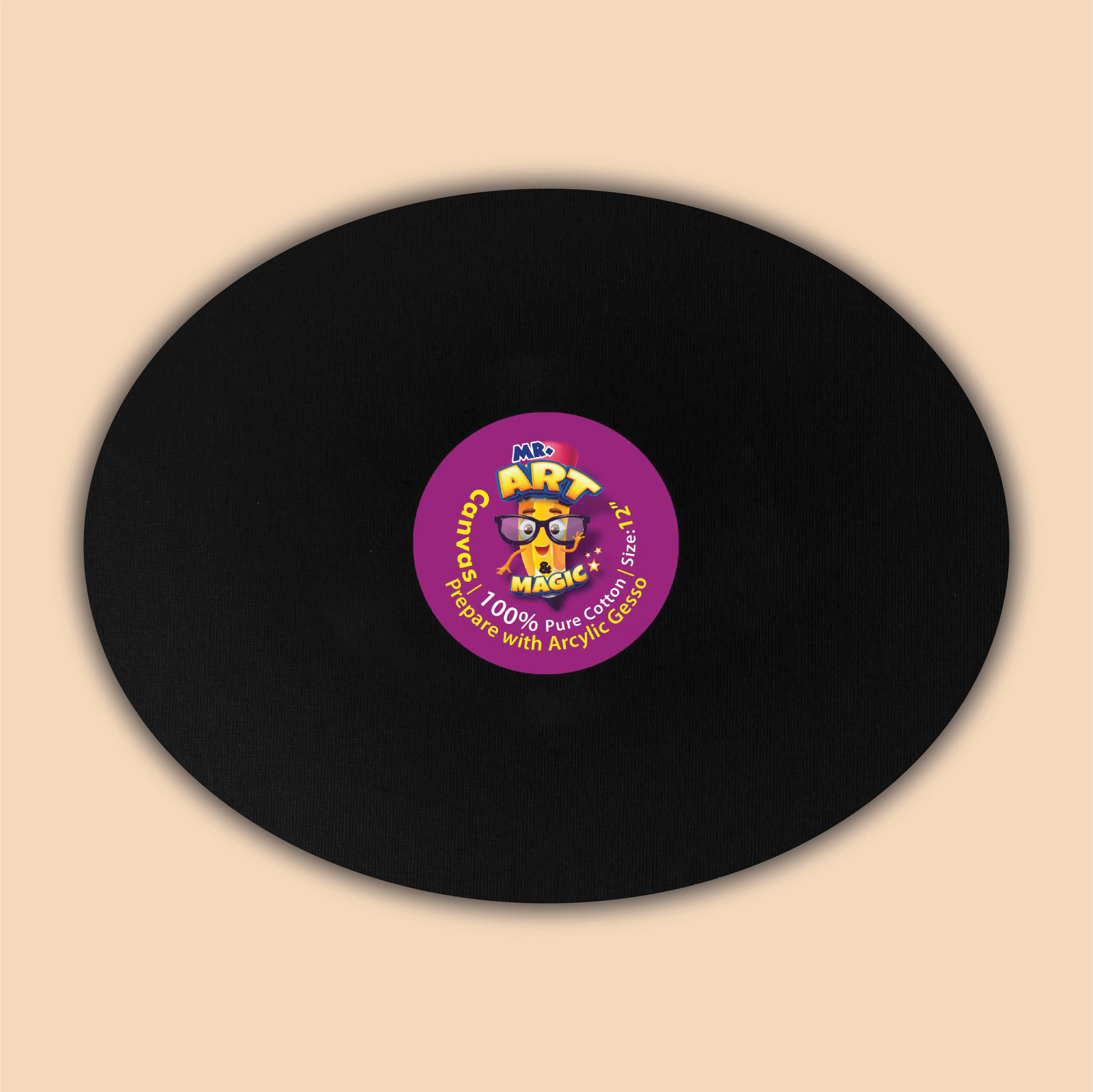 12-Inch Black Oval Canvas Board
