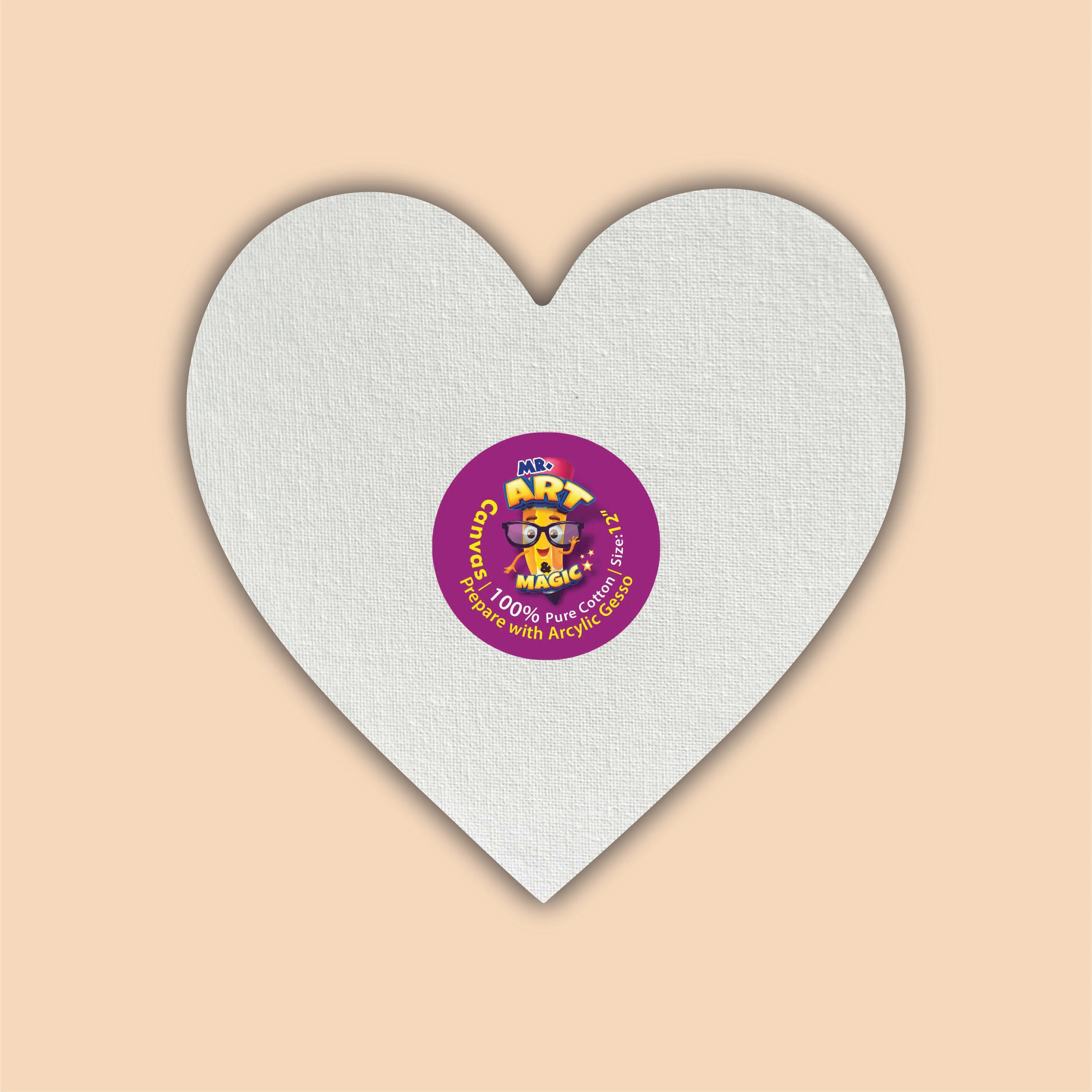 12-Inch White Heart Canvas Board
