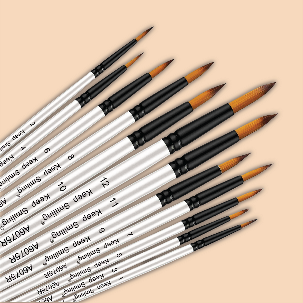 Keep Smiling Paint Brush Set | White Round | 12 Pcs