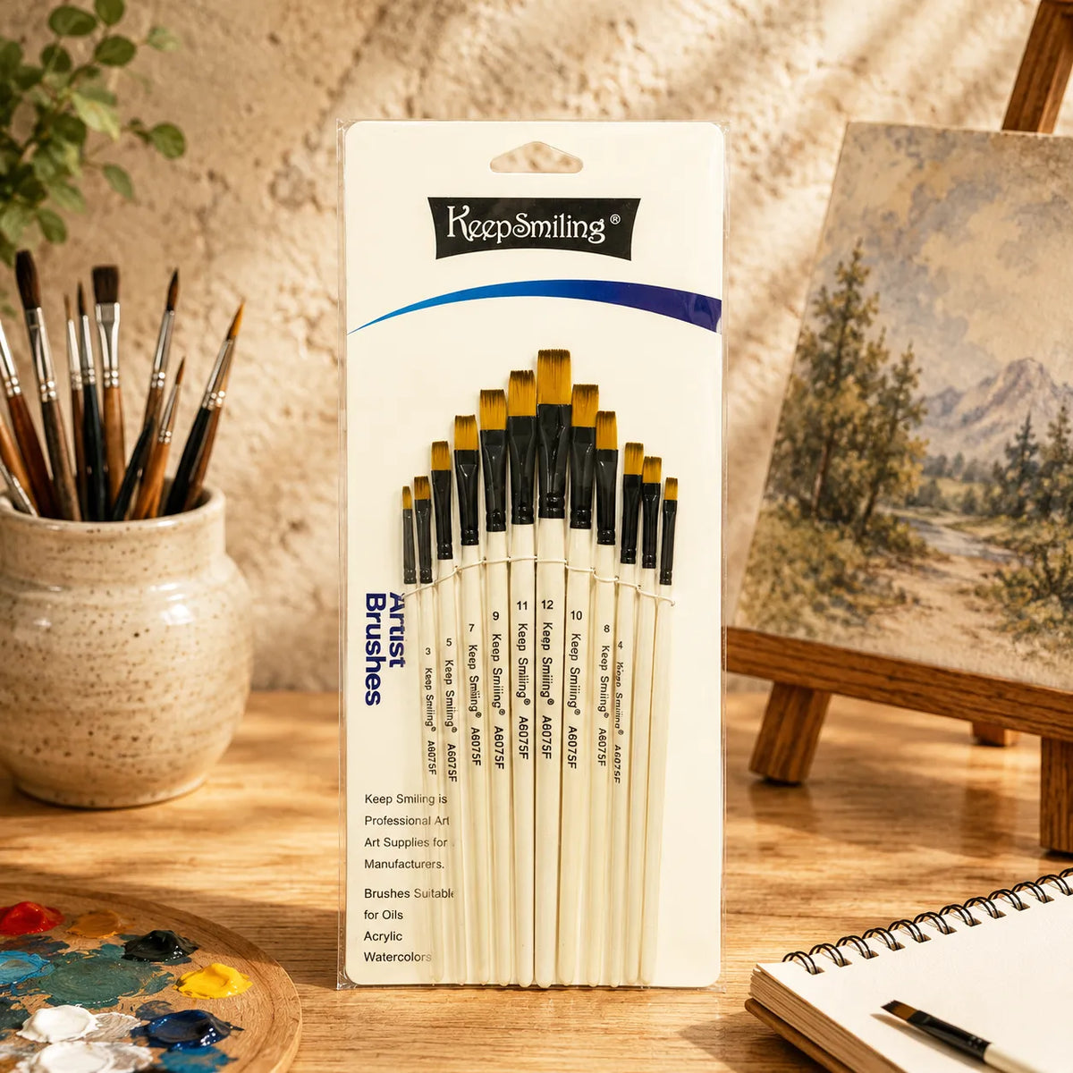 Keep Smiling Paint Brush Set | White Flat| 12 Pcs