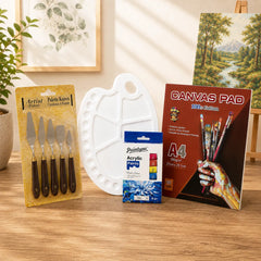 Complete Acrylic Art Bundle | Palette Knives + Mixing Palette + Acrylic Paints + Canvas Pad