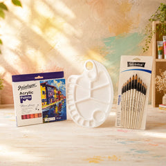 Paint & Brush Combo Bundle | 24 Acrylic Paints + Palette + Brush Set | 10% Off