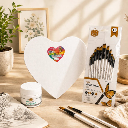 Heart Canvas Artist Bundle | Heart Canvas + Gesso + 12 Brushes | 10% Off