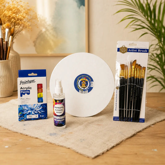 Round Canvas Fluid Art Bundle | 4-Piece Complete Set | 10% Off