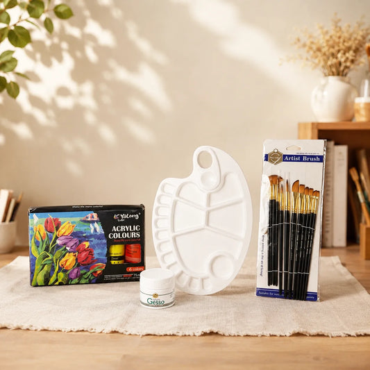 Pro Acrylic Painting Bundle | Yalong 75ML Paints + Gesso + Palette + Brushes | 10% Off