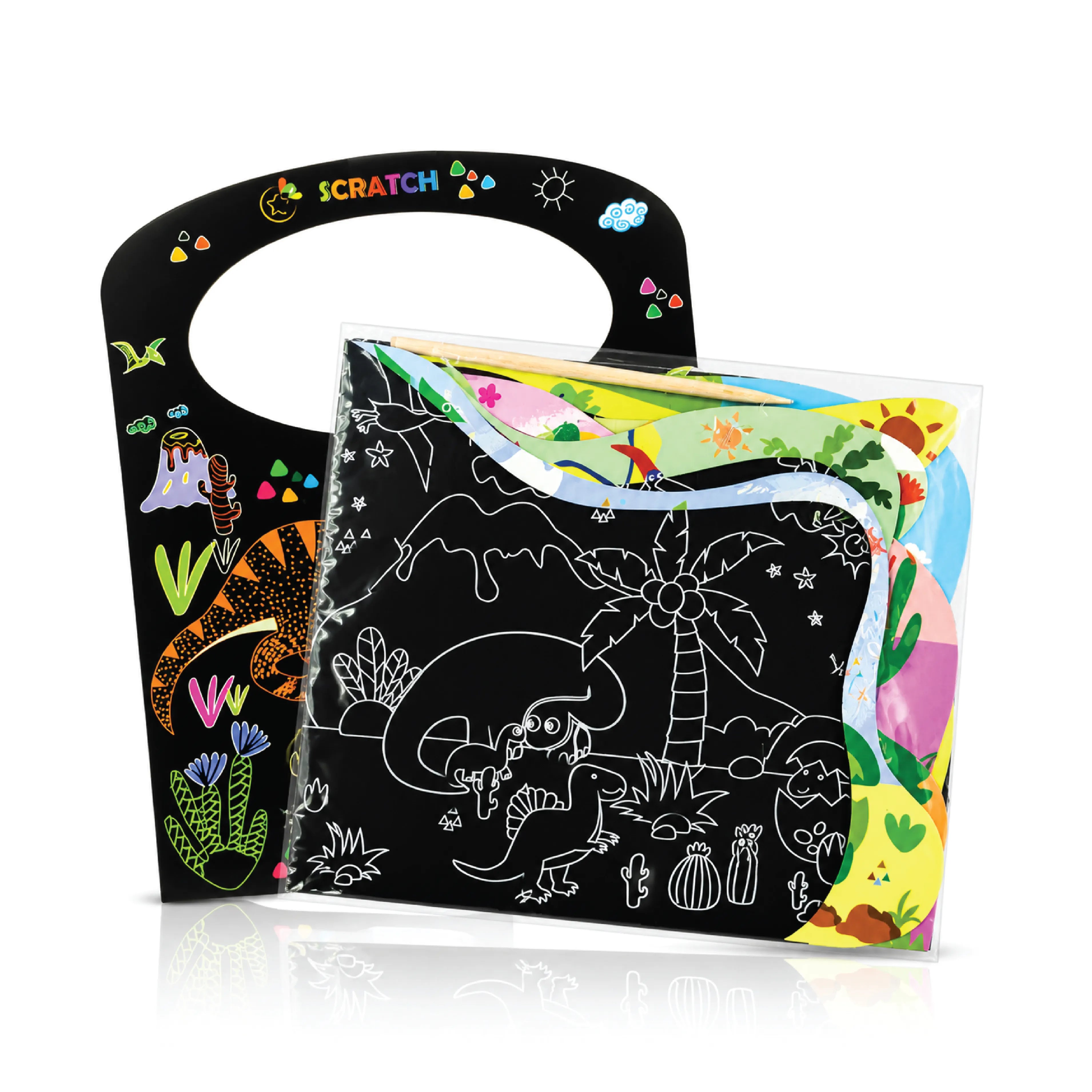 Magic Dinosore Theme Scratch Art Card Set for Kids