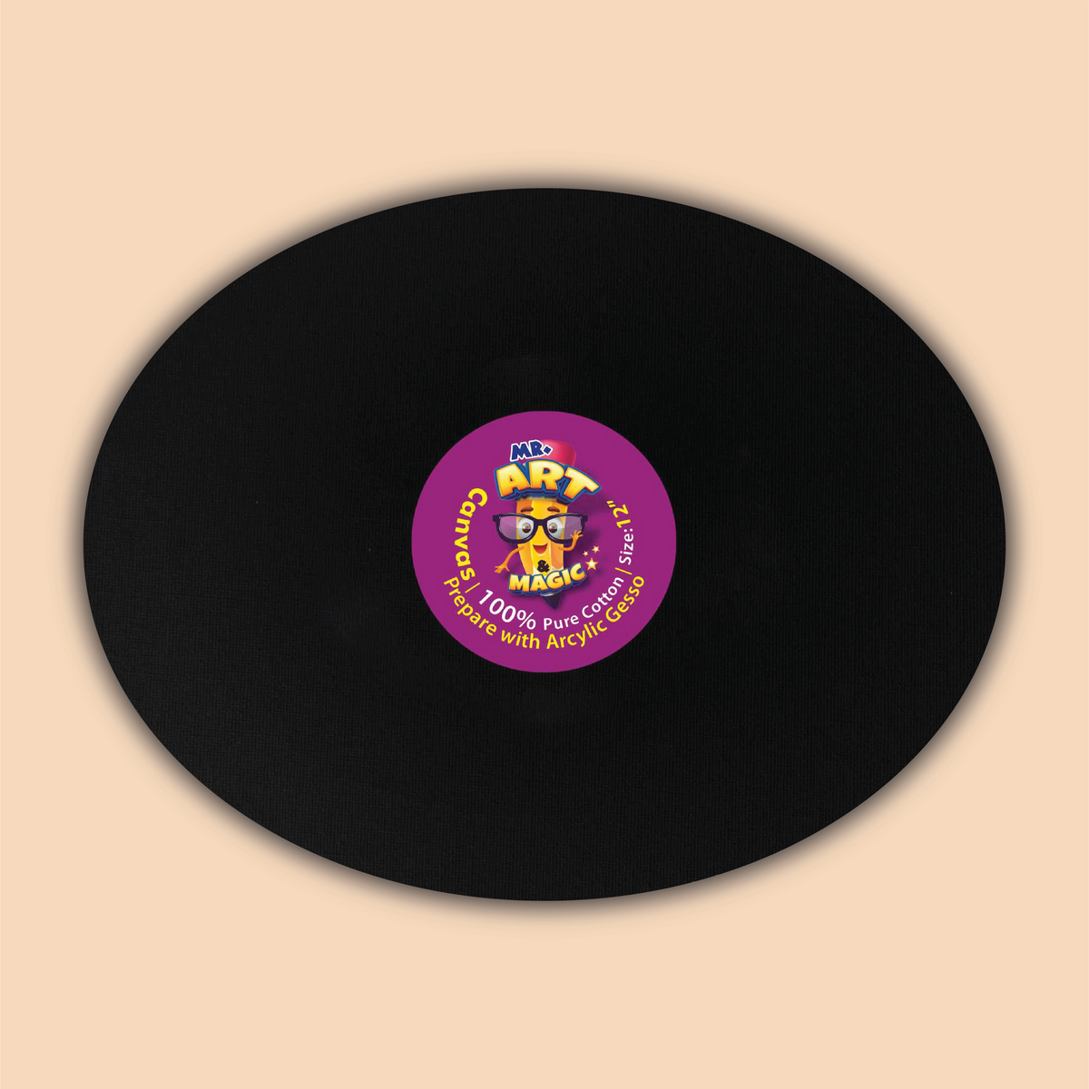 12-Inch Black Oval Canvas Board