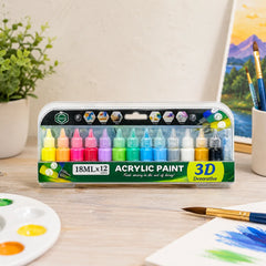 12 Colors 3D Decorative Acrylic Paint Set | 18ml